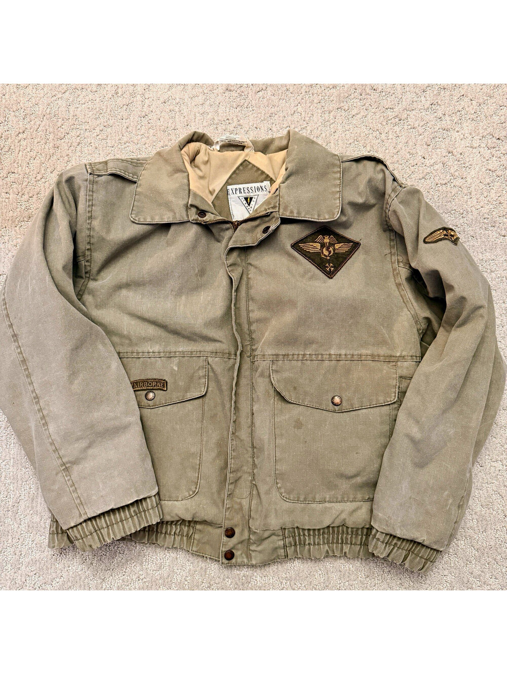 Vintage Expressions Men’s Military Bomber Jacket Green M Airborne Embroidered